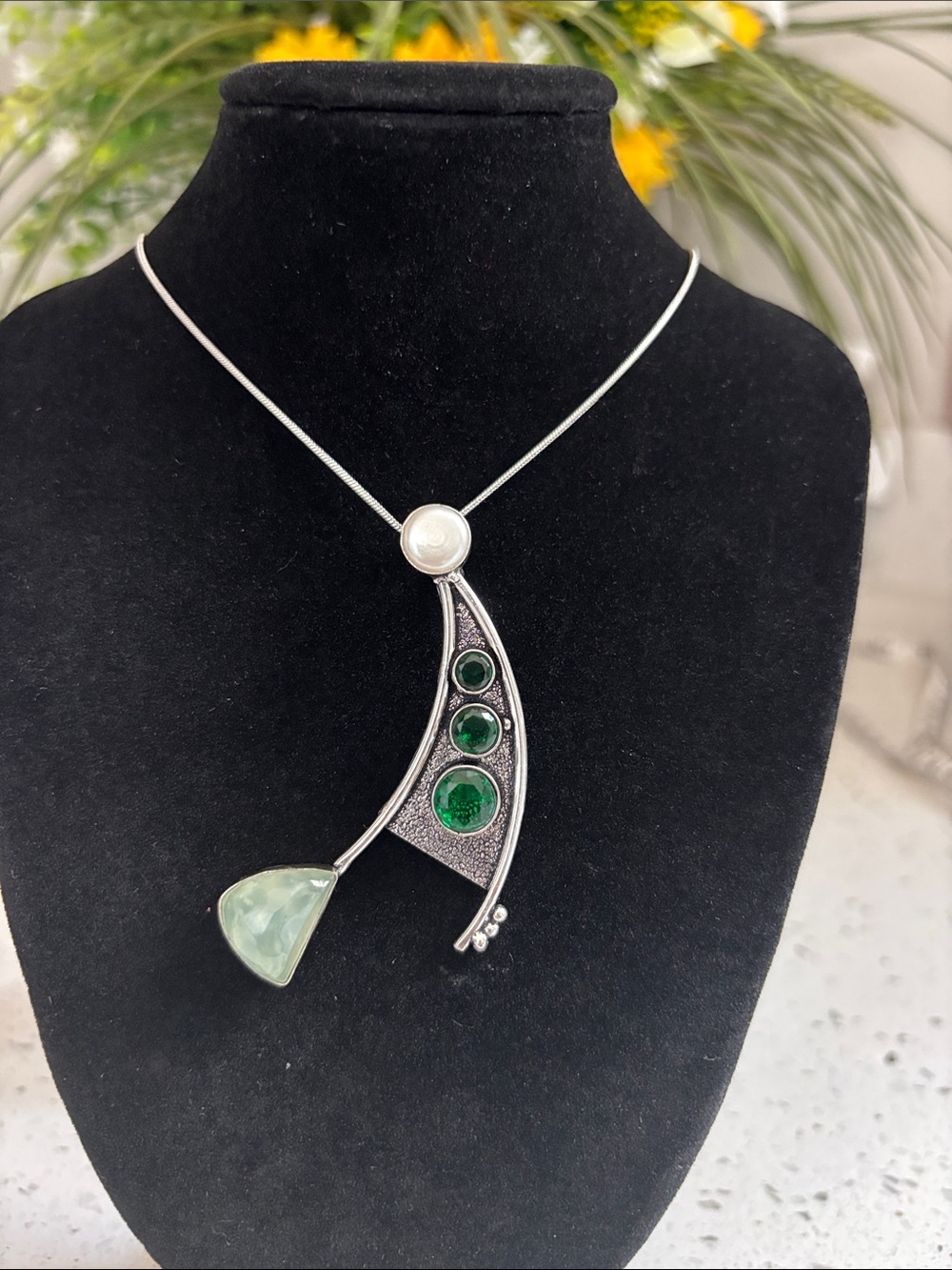 Sterling Silver Prehnite Green Quartz Gemstone Pendant Necklace